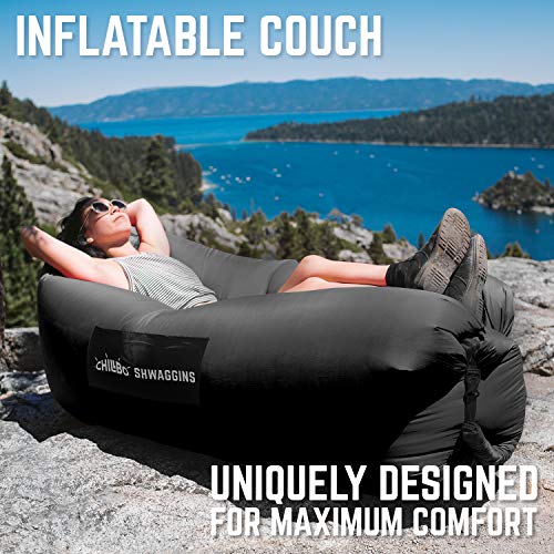 Beach Chair and Music Festivals. Cool Inflatable Chair Upgrade Your Camping Accessories Easy Setup is Perfect for Hiking Gear Chillbo Shwaggins Inflatable Couch 