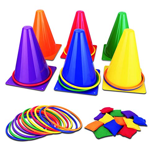 3 in 1 Outdoor Traffic Cone Ring Toss Game Birthday Party Carnival Games for Kid 