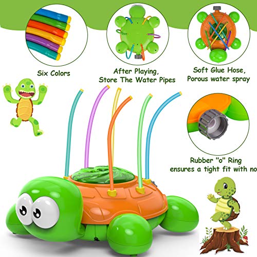 Kiztoys Outdoor Water Sprinkler for Kids and Toddlers Backyard Spinning Turtle Sprinkler Toy Wiggle Tubes Spray Splashing Fun for Summer Days Sprays Up to 8ft High Attaches to Garden Hose